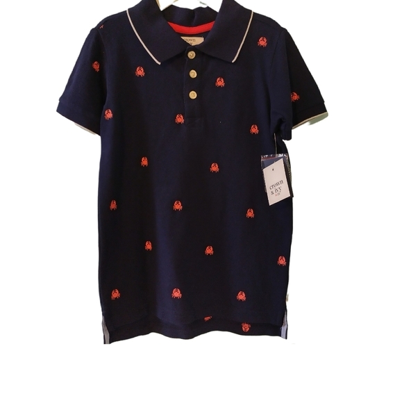 crown & ivy Other - 2/$10 Crown and Ivy Kids - Navy Polo Shirt with Embroidered Orange Crabs